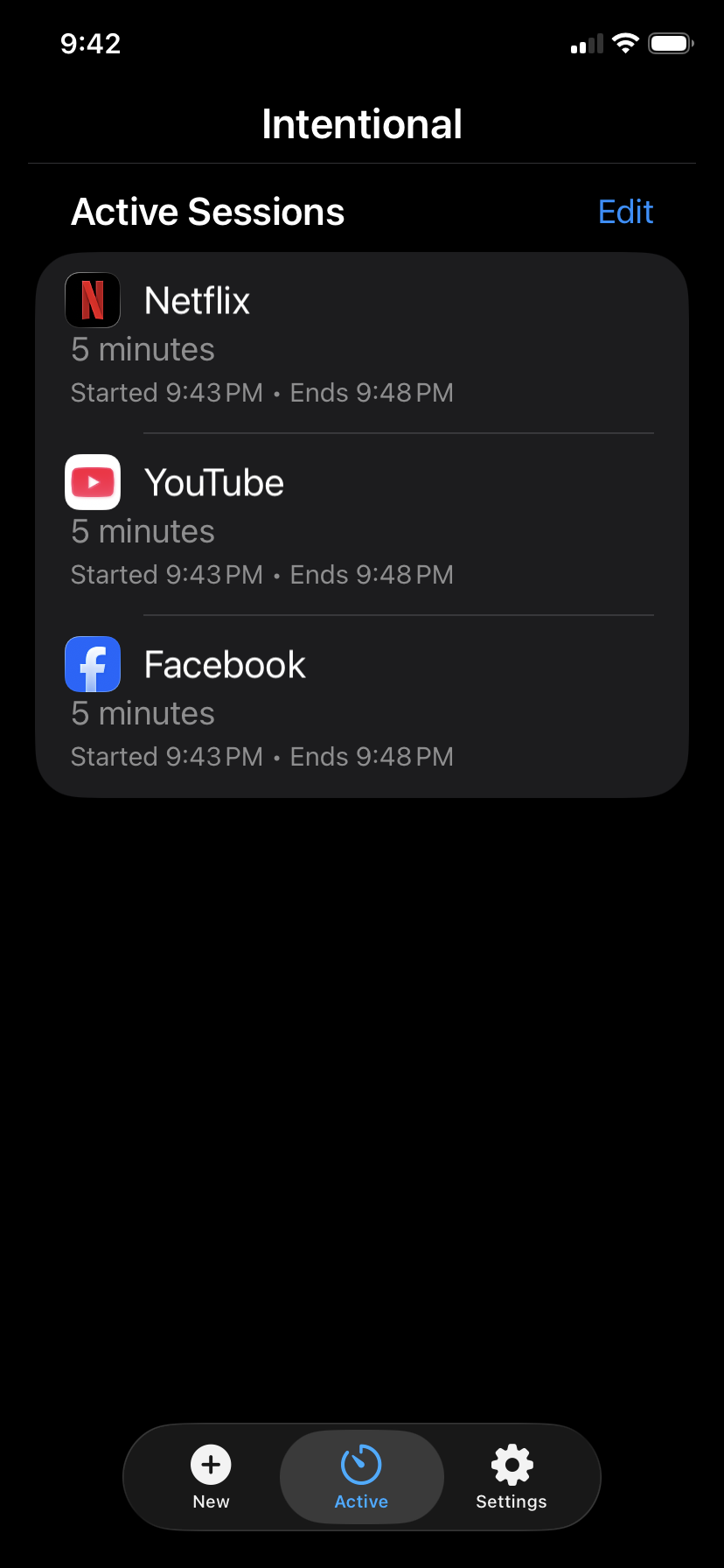 Active sessions view